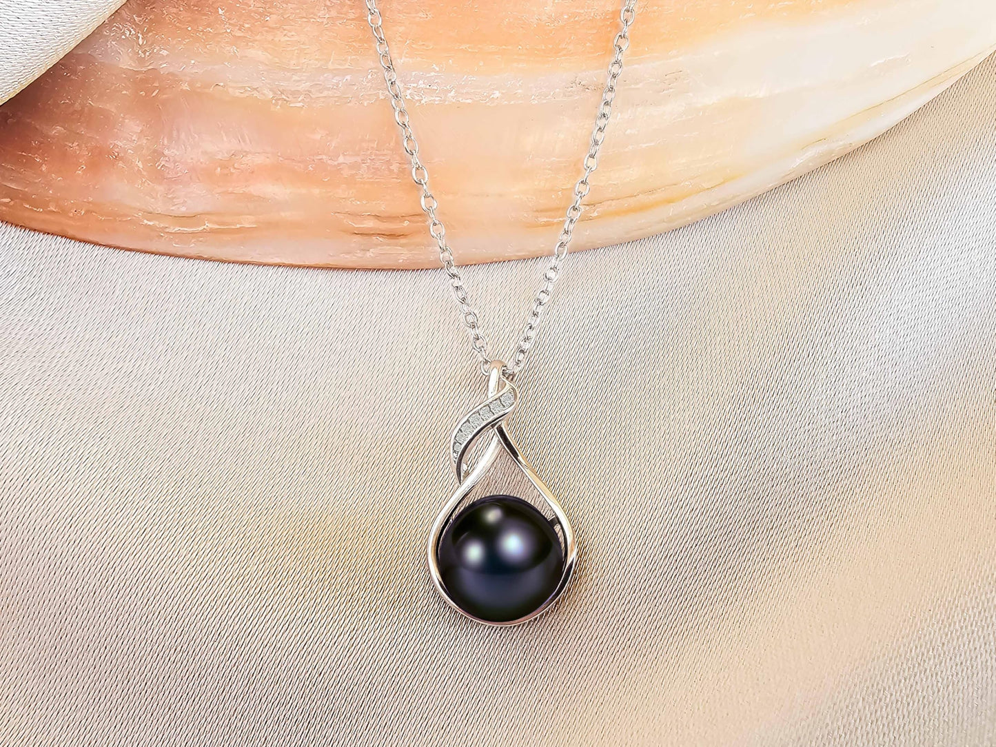 PEARLURA AAA+ 9mm Natural Black pearl necklace for women - Real pearls necklace - Wedding anniversary's gift for wife - ( 925 sterling Silver) cultured necklaces for women - black pearls necklace - gift for wife - pearl pendant