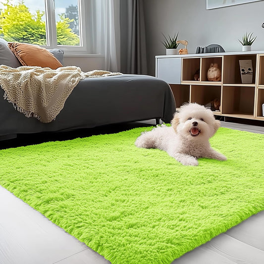 OLANLY 3x5 Machine Washable Bedside Rug - Soft Fluffy Shaggy Carpet for Kids & Nursery | Lime Green