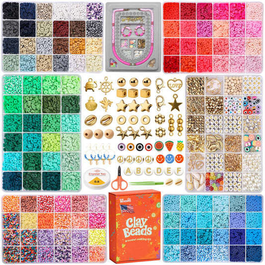 23000+ Clay Beads Bracelet Making Kit for Girls-120 Colors 6 boxes, Polymer Heishi Beads for Jewelry Making Kit, Charms for Bracelets,Bead Board Arts and Crafts Gifts for kids Fun Crafts for adults