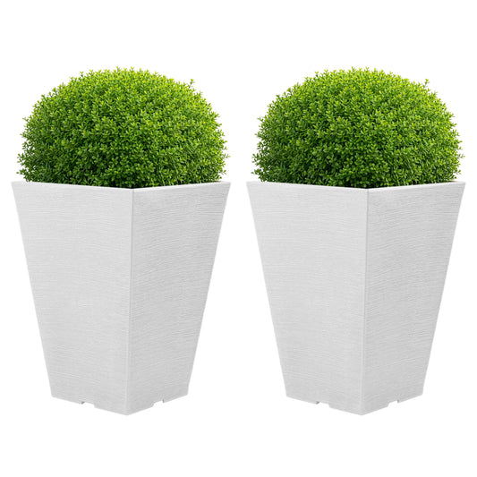 Large Outdoor Planters 2-Pack - 13.75-Inch Tall Planters for Outdoor Plants or Indoor Pots for Plants - Plastic Flower Pots for Patio, Entryway, or Front Porch Decor by Pure Garden (White)