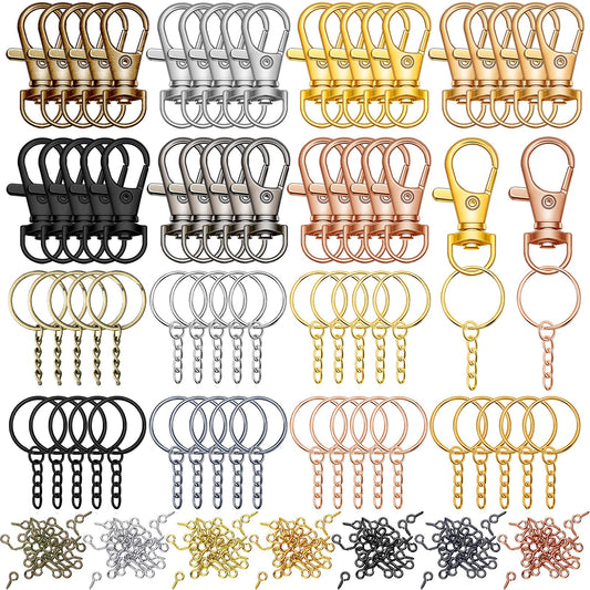 280 Pieces Key Chain Rings Kit Including 35 Pcs Swivel Lobster Clasp Keychain 35 Pcs Key Rings with Chains 210 Pieces Small Screw Eye Pins Hooks for DIY Crafts Set, 7 Colors