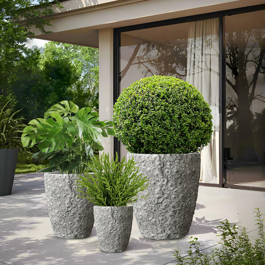 ShangDemonMaster Craft flowerpots 16"+12"+10" Dia Round Concrete Planter Set of 3 Large Outdoor/Indoor Planter Pots Containers with Drainage Holes and Rubber Plug for Home Garden (Grey, Large)