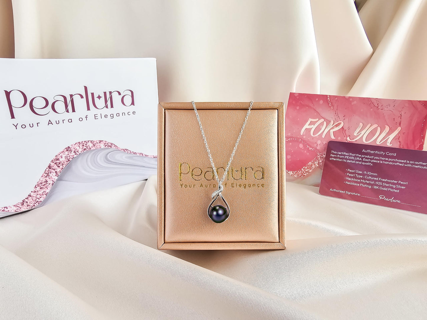 PEARLURA AAA+ 9mm Natural Black pearl necklace for women - Real pearls necklace - Wedding anniversary's gift for wife - ( 925 sterling Silver) cultured necklaces for women - black pearls necklace - gift for wife - pearl pendant