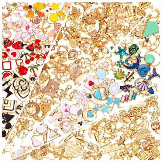 200Pcs Charms for Jewelry Making, Assorted Wholesale Mixed Bulk Metal Earring Bangle Charms for DIY Necklace Bracelet Jewelry Making and Crafting (Assorted Color)