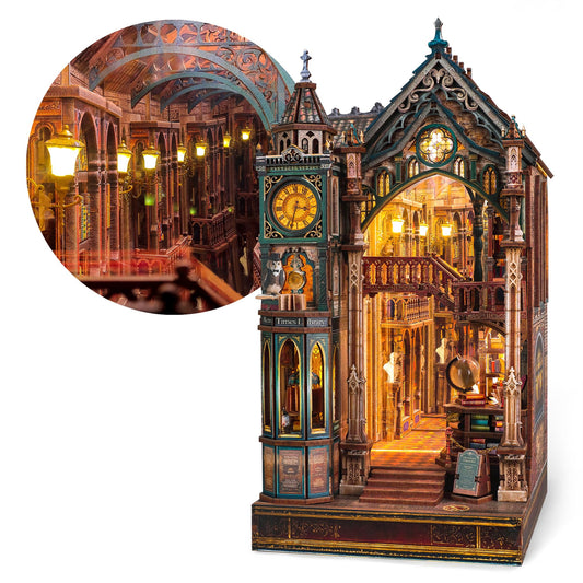 FUNPOLA Magic Library Book Nook Kit – LED 3D Wood Puzzle with Infinity Mirror – DIY Bookshelf Decor, Miniature Craft Gift for Kids and Adults