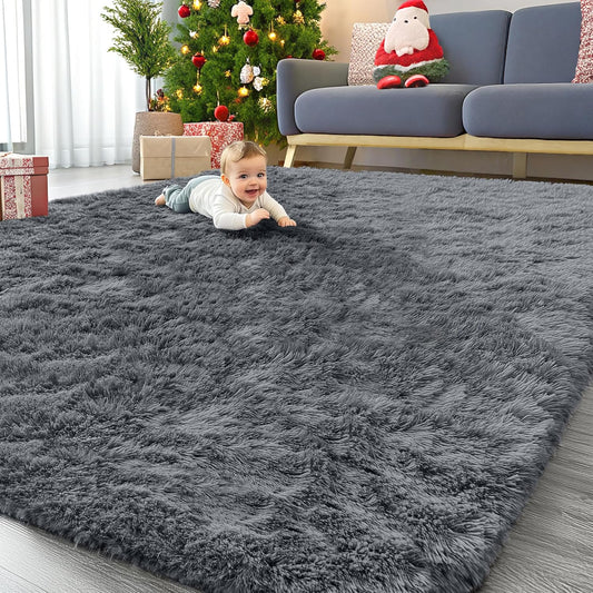 OLANLY Large Area Rug - Soft Fluffy Shaggy Carpet for Living Room & Bedroom | 9x12 Grey Indoor Decor