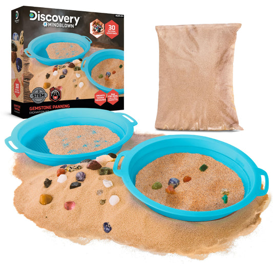 Discovery™ Gemstone Panning STEM Kit – Pan for 30 Real Gems| 2 Sifting Pans, Sand & Learning Guide| Educational Science Activity for Kids| Geology Rock Excavation Set| Boys & Girls Toy Gift| Ages 8+