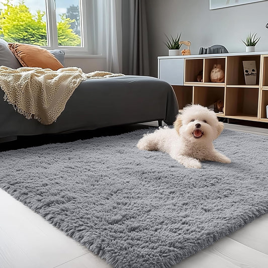 OLANLY 3x5 Soft Fluffy Shaggy Bedside Rug - Machine Washable Indoor Carpet for Kids & Nursery | Light Grey
