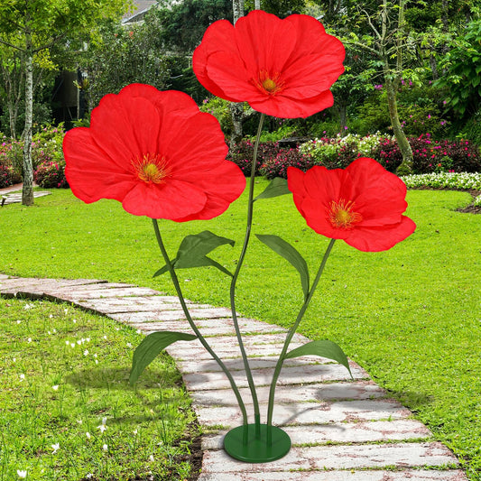 Rivvlive 6ft Red Giant Flowers for Decoration with Stand, Large Artificial Silk Poppy, Handcrafted Large Flower for Garden Wedding Party Photography Props Hotel Office Art Gallery Window Display