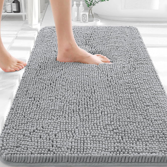 OLANLY Bathroom Rugs - Extra Soft Chenille Bath Mats | Quick Dry & Machine Washable, 36x24, Light Grey