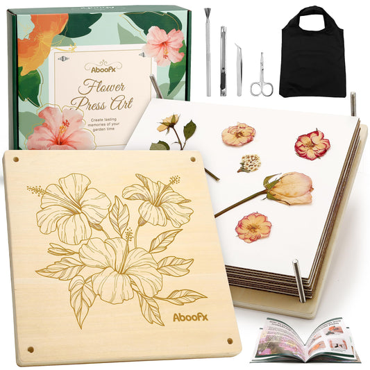 Aboofx Flower Press Kit, Craft Kits 11"x11" 10 Layers Wooden Flower Pressing Kit for Crafts Pressed Flowers & Plant Press for Spring DIY Craft Art, Preservation Kits for Bookmark Frame Flowers Drying