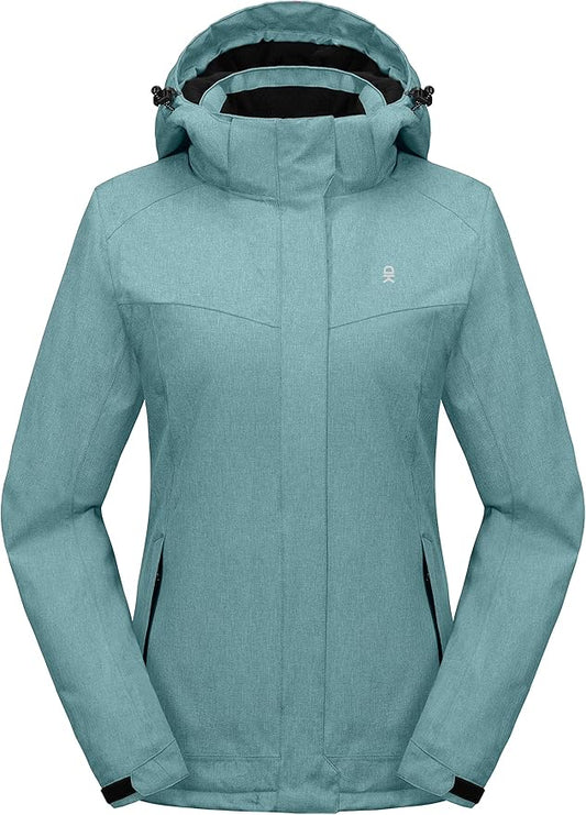 Little Donkey Andy Women's Waterproof Hiking Skiing Jacket with Removable Hood, Fleece Lined Winter Warm Rain Coat