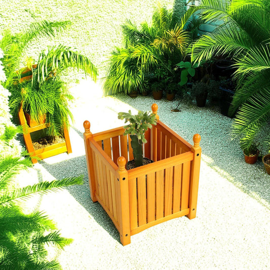 Wood Outdoor Square Wooden Flower and Herb Pot for Garden, Porch and Patio Outside Plant and Vegetable Container,Planter,Teak
