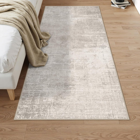 Skiennix 3x6 Washable Hallway Runner Rug - Abstract Stain Resistant | Ultra Soft Non-Slip Indoor Carpet in Beige/Cream