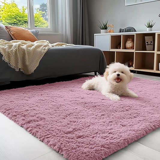 OLANLY Soft Fluffy Shaggy Bedside Rug - 3x5 Machine Washable Indoor Carpet for Kids & Nursery | Blush