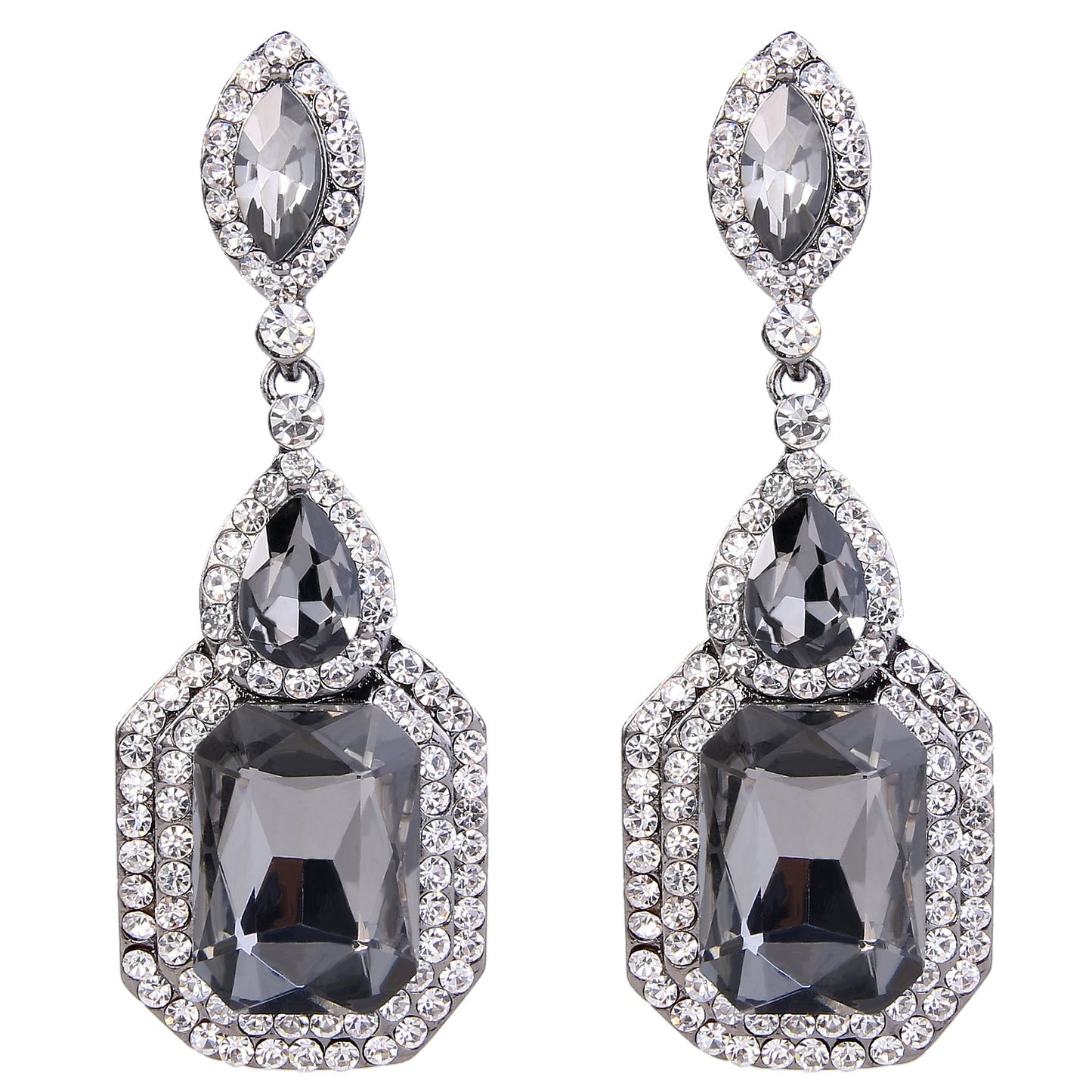 BriLove Wedding Bridal Dangle Earrings for Women Emerald Cut Crystal Infinity Figure 8 Chandelier Jewelry Grey Black-Silver-Tone