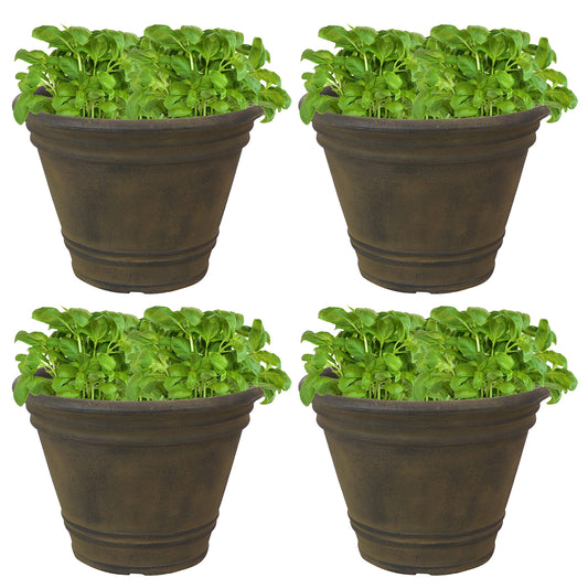 Sunnydaze 20-Inch Franklin Large Plant Pot - Polyresin Round Outdoor Planter with Drillable Drainage Hole - 4 Pack - Sable