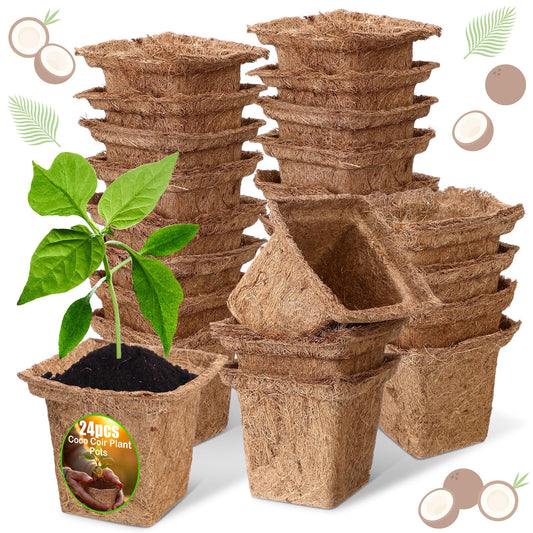 RimCereal 24pcs Coco Coir Plant Pots Biodegradable Seed Starter Cups, Coco Peat Seedling Cups Plant Nursery Cup Organic Coir Peat Pots for Seedlings, Herbs, Indoor/Outdoor Gardening