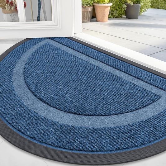 OLANLY Half Circle Door Mat - Waterproof All-Season Indoor/Outdoor Welcome Mat | 33x21, Light Blue