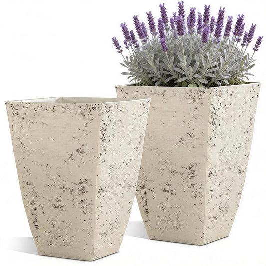 Ultym 19" H Country White Square Planters for Outdoor Plants, Set of 2 Large Flower Pot with Drainage Hole, Weather-Resistant for Porch,Garden, Patio or Indoor Use