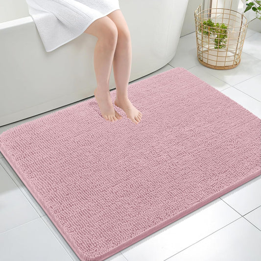 OLANLY Large Bath Rugs - Extra Soft Chenille, Quick-Dry Rubber Backing, Machine Washable | Dusty Rose 40x32