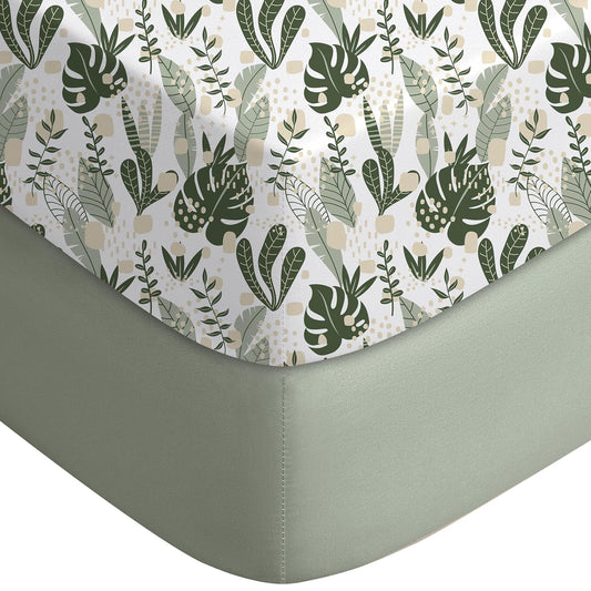 Yoofoss Fitted Pack and Play Sheets - Soft, Breathable Mini Crib Sheets 2-Pack (Green + Banana Leaves)