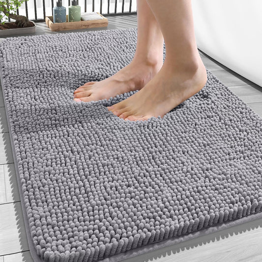OLANLY Bath Rugs - Extra Soft Absorbent Chenille | Quick-Dry Rubber Backing, 34x21 Inches, Grey
