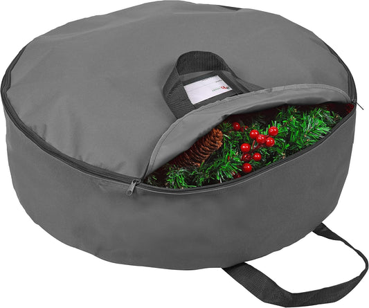 Primode Wreath Storage Bag - Heavy Duty 600D Oxford Polyester Container with Handles | 30" Gray