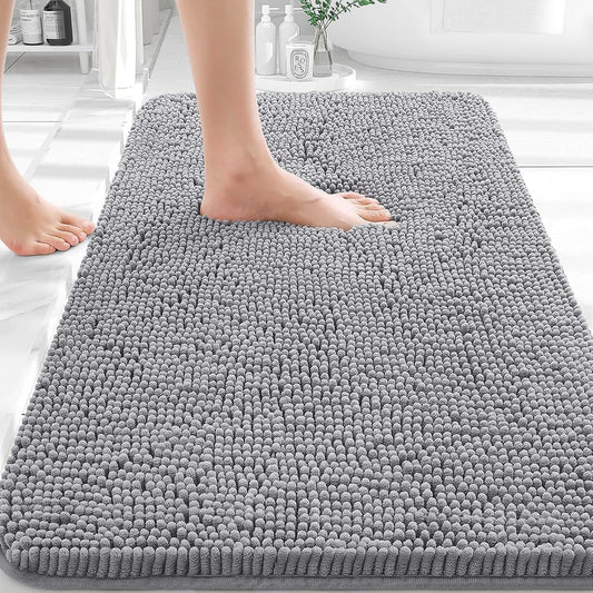 OLANLY Bathroom Rugs - Extra Soft Chenille Bath Mats | Quick Dry, Machine Washable, 30x18, Grey