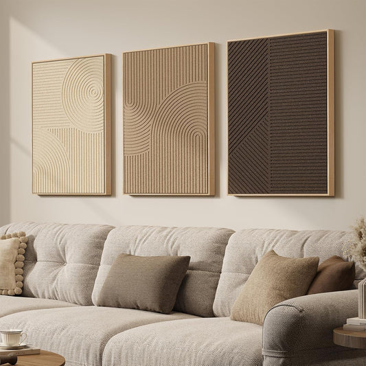 Skiennix 3D Textured Framed Boho Wall Art - Modern Minimalist Abstract Paintings | 3-Piece Set, 16x24 In