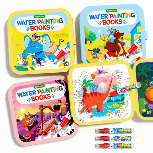 Timetome Reusable Water Painting Books for Kids – 3-Pack Magic Water Reveal Coloring Books with Water Pens (Fairy Tale, Animal & Dinosaur) No-Mess Coloring & Reusable Fun Travel Activity for Ages 3–6