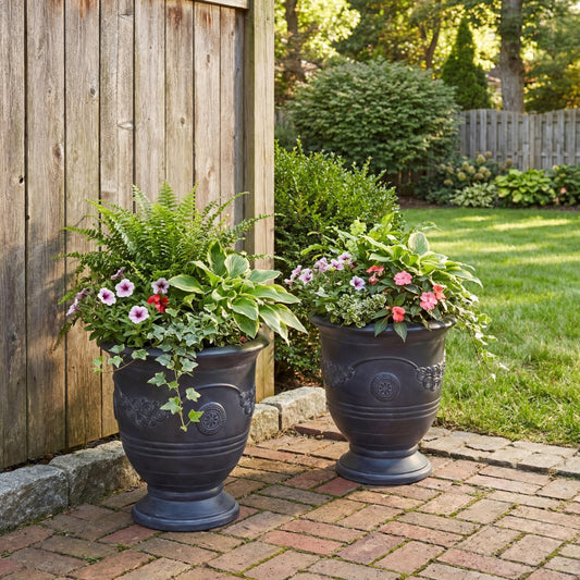 Christopher Knight Home Rewol Round Concrete Planter Set of 2, 2 Pack Garden Flower Pot with Drainage Hole, Patio Urn Planter for Outdoor Plants, Outdoor Planter Box, No Assembly, Antique Black