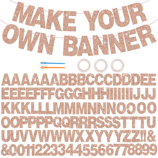 BEISHIDA 116 PCS A-Z DIY Letter Banner Kit Make Your Own Banner Including 111 Letters and Numbers 3 Rope and 2 Threading Device,Customized for Birthday Graduation Wedding Decor Rose Gold