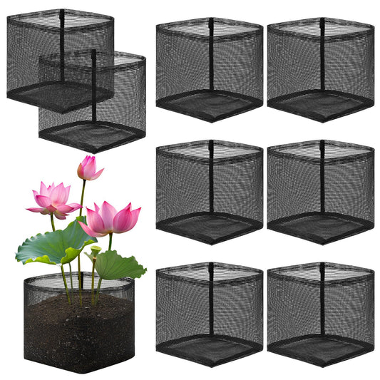 Beeveer 8 Pcs Pond Plant Baskets, Square Reusable Aquatic Planting Bags Breathable Mesh Garden Water Plant Pot for Water Lily Gladiolus Bog and Terrestrial Plants (7 Inch,Square)