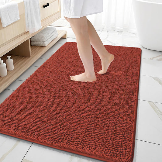 OLANLY Large Bathroom Rugs - Soft Absorbent Chenille Bath Mats | Quick-Dry, Machine Washable, Rustic Terracotta 59x35
