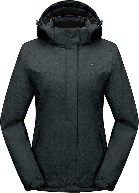 Little Donkey Andy Women's Waterproof Hiking Skiing Jacket with Removable Hood, Fleece Lined Winter Warm Rain Coat