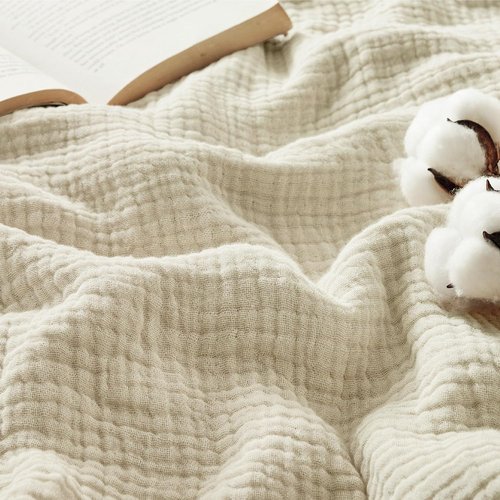 Bedsure 100% Cotton Muslin Blanket - Large 50x70 Inches, Soft & Breathable 4-Layer Throw in Linen Beige for Couch & Travel Decor