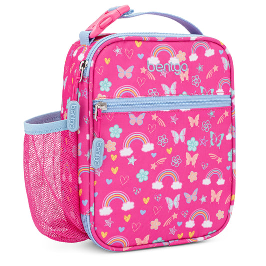 Bentgo Kids Insulated Lunch Tote - Water-Resistant, Reusable, Lightweight & Durable Lunch Bag with Water Bottle Holder & Mesh Pocket, Fits Lunch Box & Water Bottle - Ideal for Ages 3+ (Rainbow)