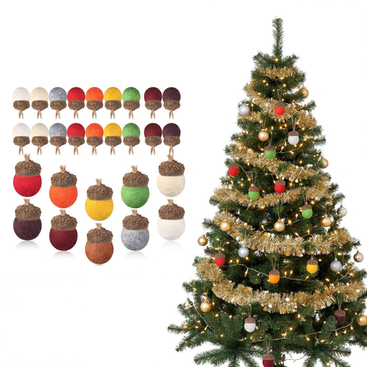 Tatuo 30 Pcs Christmas Felt Acorn Ornaments Colorful Wool Felt Acorn Pom Balls Mini Wool Acorns Bulk for DIY Xmas Crafts Christmas Tree Hanging Ornaments Party Favors Home Indoor Decor(Mixed Colors)