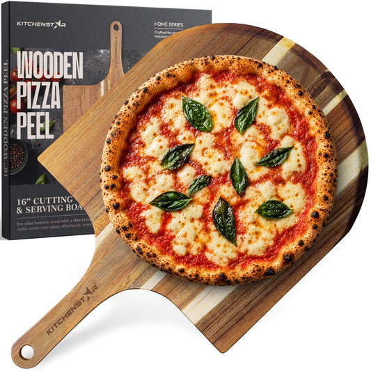 KitchenStar 16-Inch Acacia Wood Pizza Peel – Extra Large Wooden Cutting & Serving Board with Handle – Natural Oil Finish – Ideal Pizza Oven Accessory for Easy Sliding & Prep