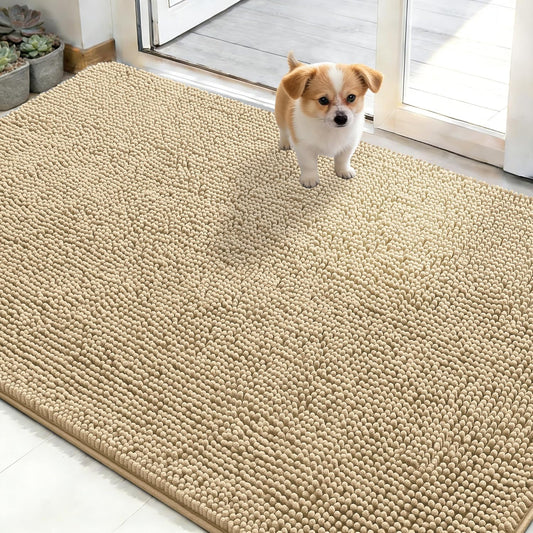 OLANLY Dog Door Mat - Absorbent Non-Slip Chenille Mat for Muddy Paws | Quick Dry 50x30 Beige