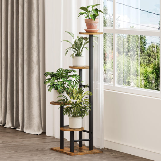 YAUKTAK 5 Tier Plant Stand Indoor, Corner Plant Shelf, Plant Shelves Organizer, Flower Stand for Multiple Plants, Tall Wood Plant Shelf Holder for Indoor, for Living Room, Balcony GPS108RB