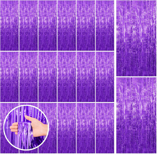 Purple Backdrop Tinsel Streamers - 20 Pack Foil Fringe Curtains for Halloween, Birthdays & Parties