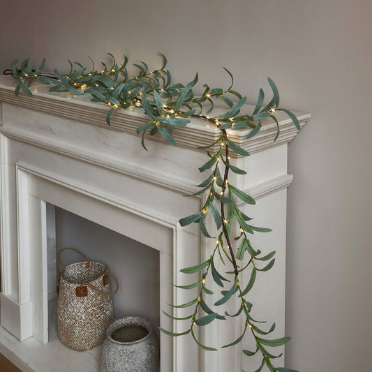 LITBLOOM Lighted Olive Garland Battery Operated with Timer 96 Fairy Lights 6FT, Artificial Greenery Twig Vine Lights for Christmas Spring Fireplace Mantle Decoration Indoor Outdoor