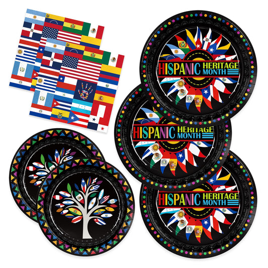150pcs Hispanic Heritage Month Decorations - Includes Hispanic Heritage Month Plates & Napkins Paper Disposable Tableware Set for 50 Guests