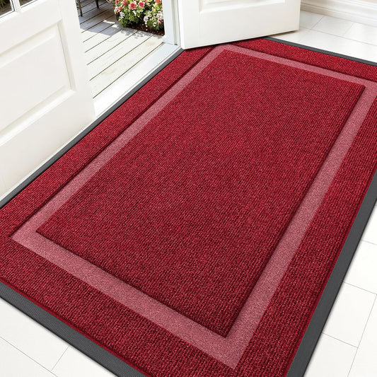 OLANLY Waterproof Front Door Mat - All-Season Indoor/Outdoor Doormat | Sturdy Natural Rubber, 59x35, Wine Red