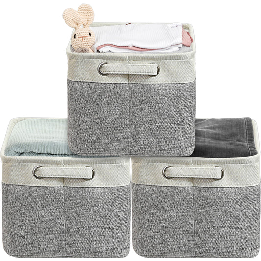 Simple Houseware Large Fabric Storage Bin, 14.4" x 10" with Handles, 3-Pack, Foldable Organizer for Closet and Shelf, Gray