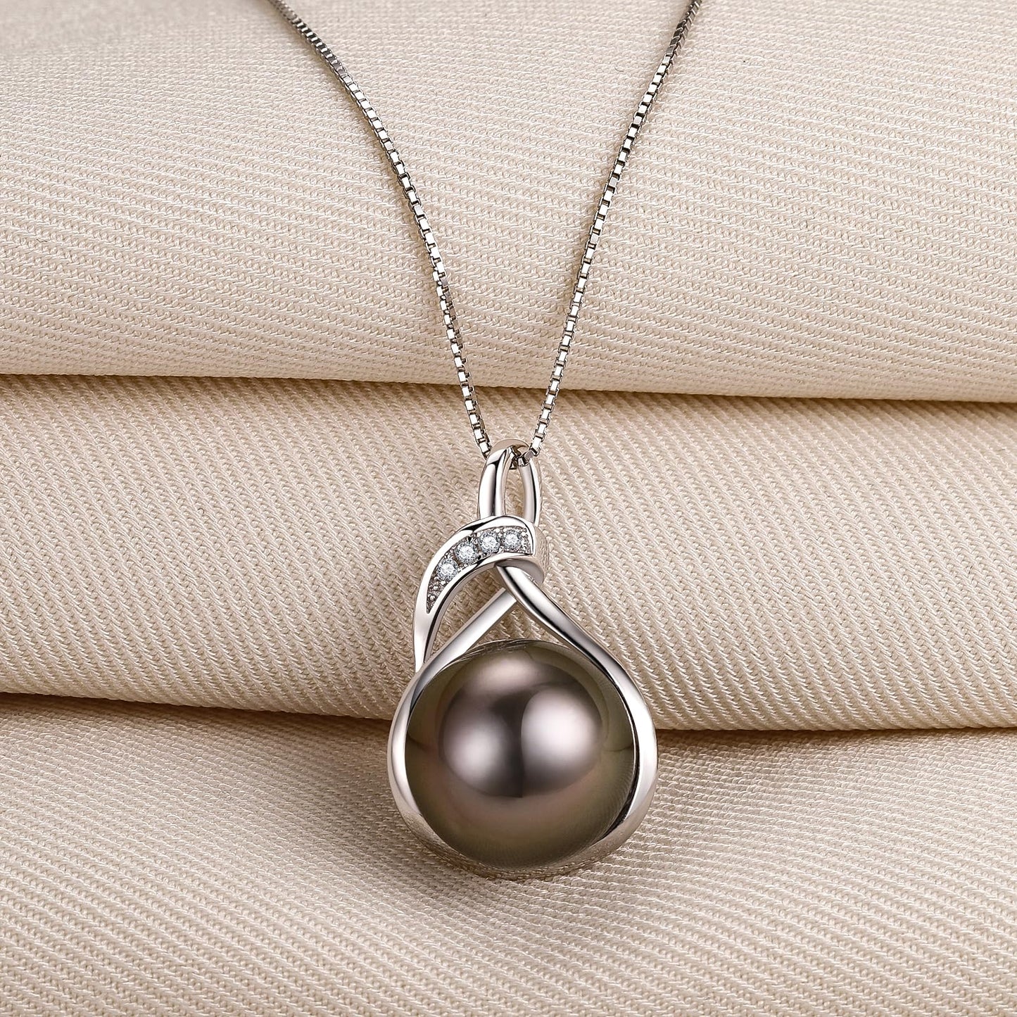 Kraidoey Tahitian Black Pearl Necklace, 11-12mm Round Real Pearls Jewelry,18+2" Sterling Silver Chain 18K Gold Plated Pendant - Gifts for Women Wife Anniversary Birthday Val Wedding Mothers Christmas Day Gift