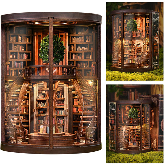 ISSEVE Book Nook Kits for Adults, Library Booknook Kit DIY Miniature Dollhouse Book Nooks, 3D Wooden Puzzle Model Creative Bookshelf Home Decoration Adult Crafts Kits Gift (Wisdom Book Repository)