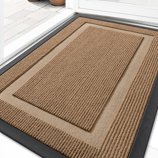 OLANLY Indoor Outdoor Front Door Mat - Waterproof, All-Weather, Easy Clean | 35x23, Light Brown